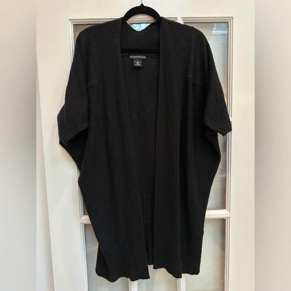 Sofia Cashmere Black Open Front 100% Cashmere Cardigan Sweater Size Small S